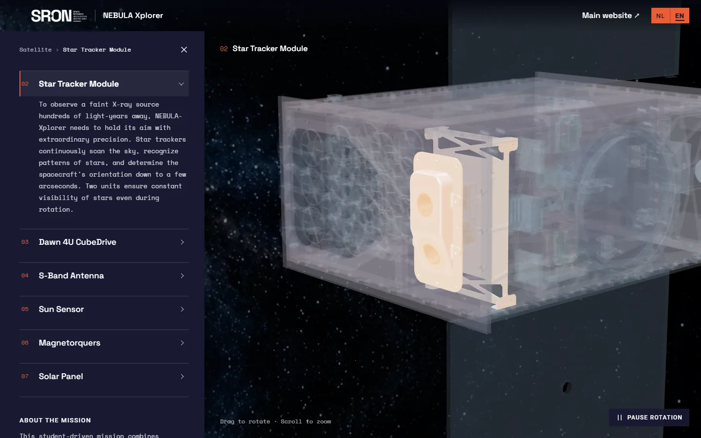 Star Tracker Module selected, the rest of the satellite ghosted